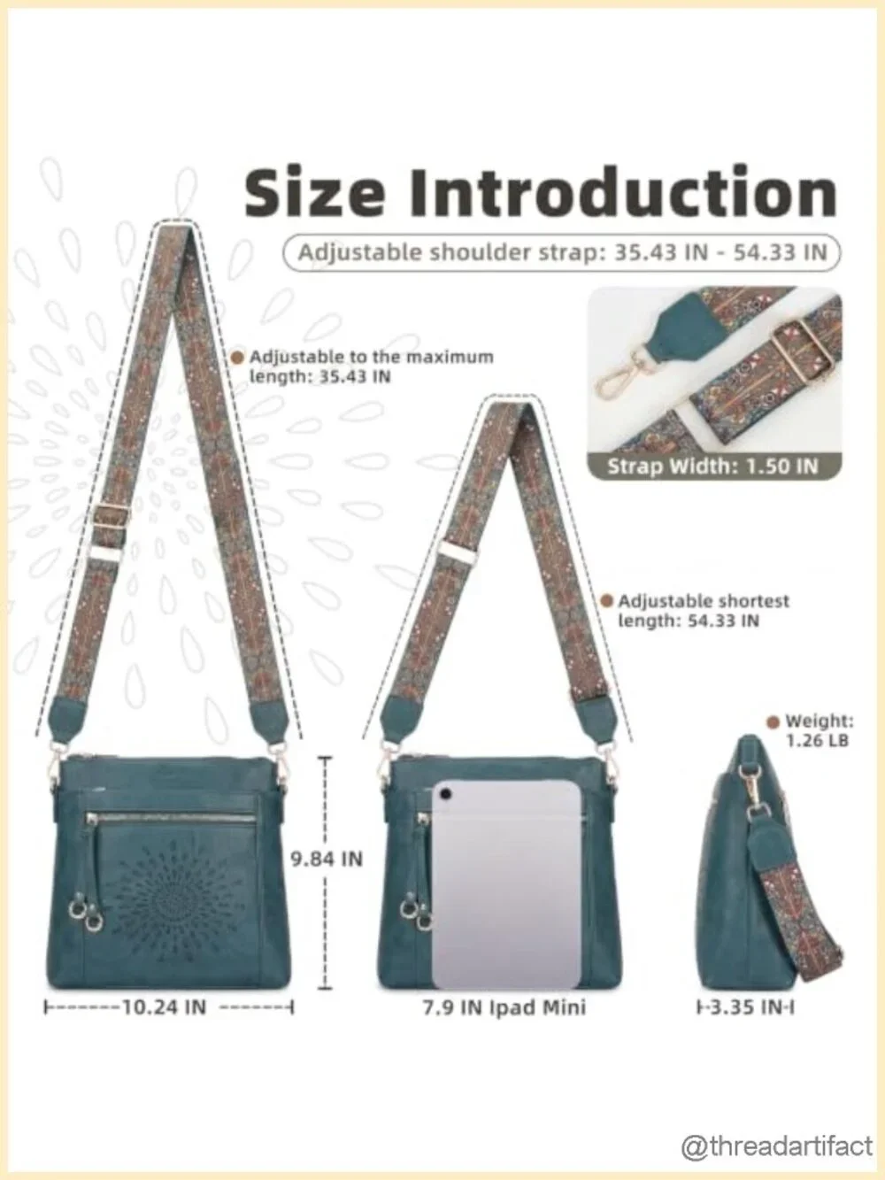 Faux Leather Crossbody Bag with Wide Guitar Strap, Multi-Pocket Hobo Purse